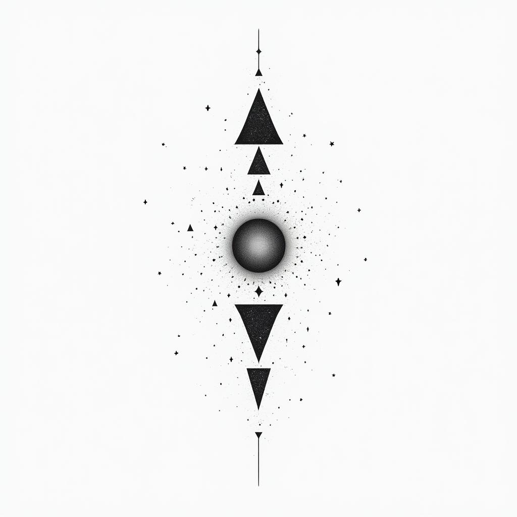 Galaxyin minimalist style tattoo, featuring simple shapes and fine lines, with minimal shading and details, tiny triangles, creating a sense of balance and harmony - Variation 3