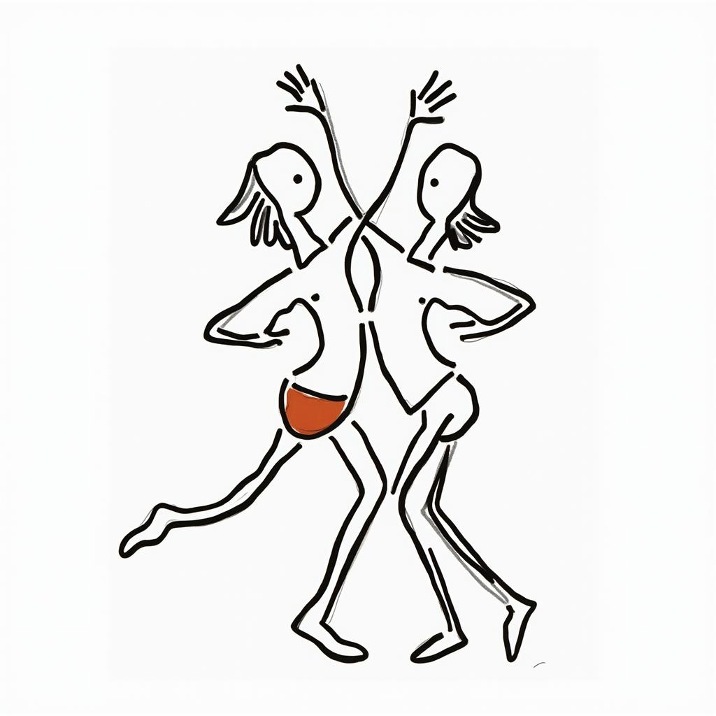 Galaxyabstract dancing figures in Keith Haring style, featuring bold black outlines and solid color fills, figures posed in dynamic and playful dance movements, minimalist design - Variation 4