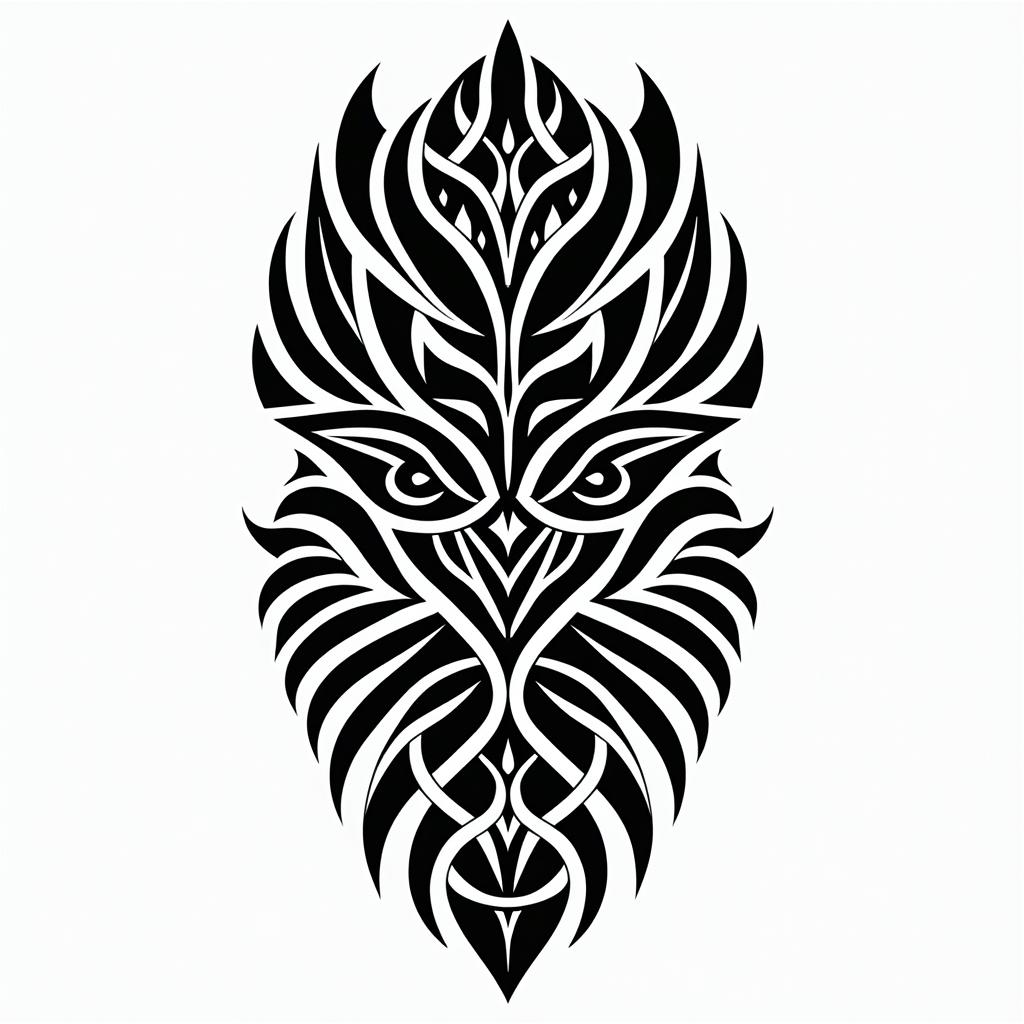 Woods, animals and namesin tribal tattoo style, featuring bold and black geometric shapes, curved lines, intertwine and flow seamlessly, creating a powerful and symbolic design, polynesian and maori styles - Variation 3
