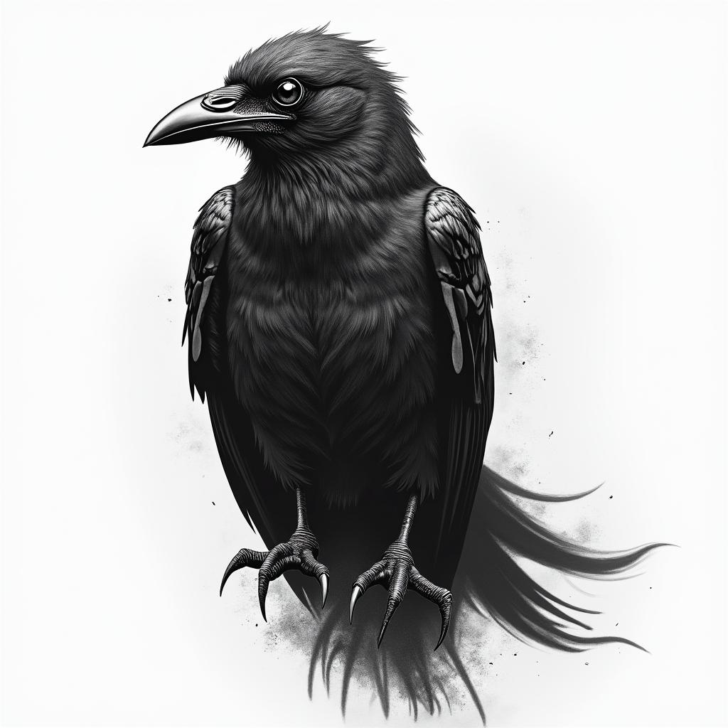 Raven, viking, grudge, womanin realism tattoo style, featuring a highly detailed, lifelike, capturing every detail, photorealistic, ultra realistic, intricate shading, smooth and sharp, - Variation 2