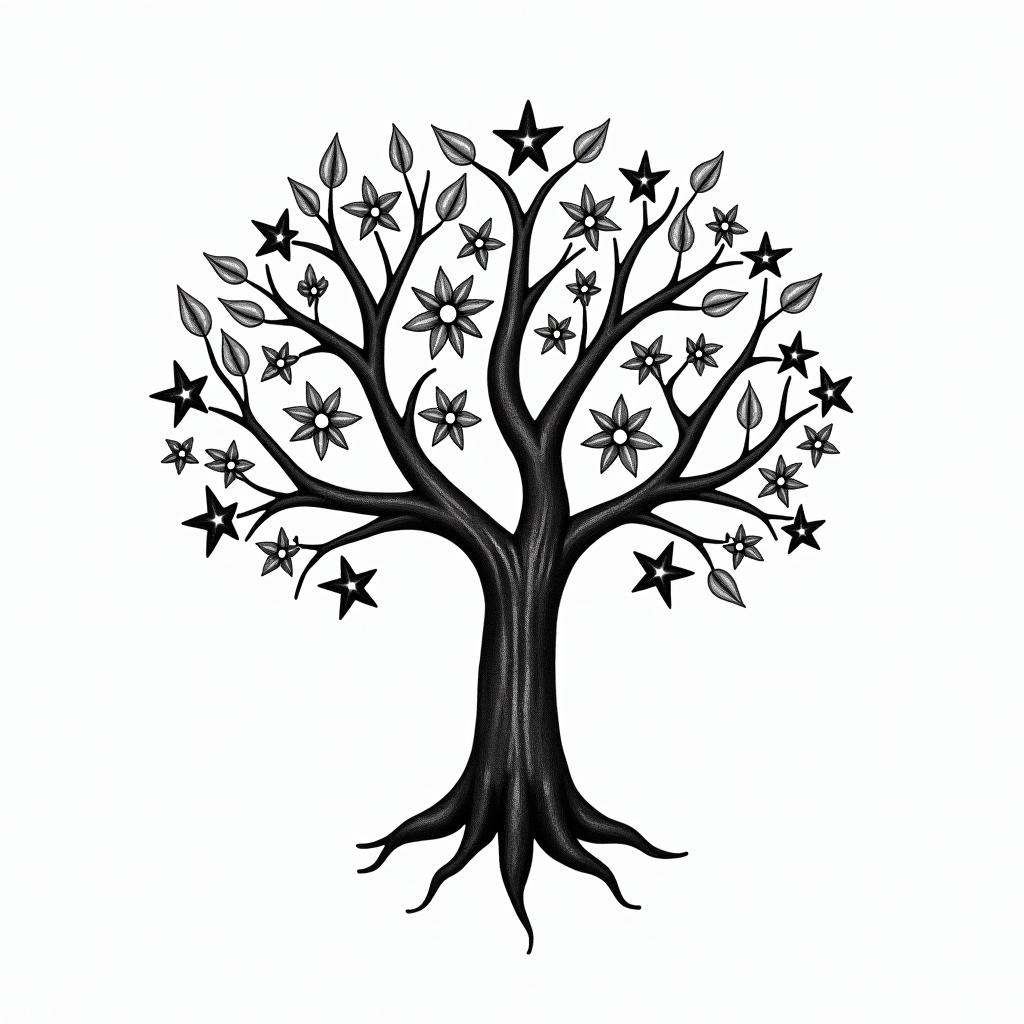 Family tree starsin bohemian style tattoo, 8k - Variation 2