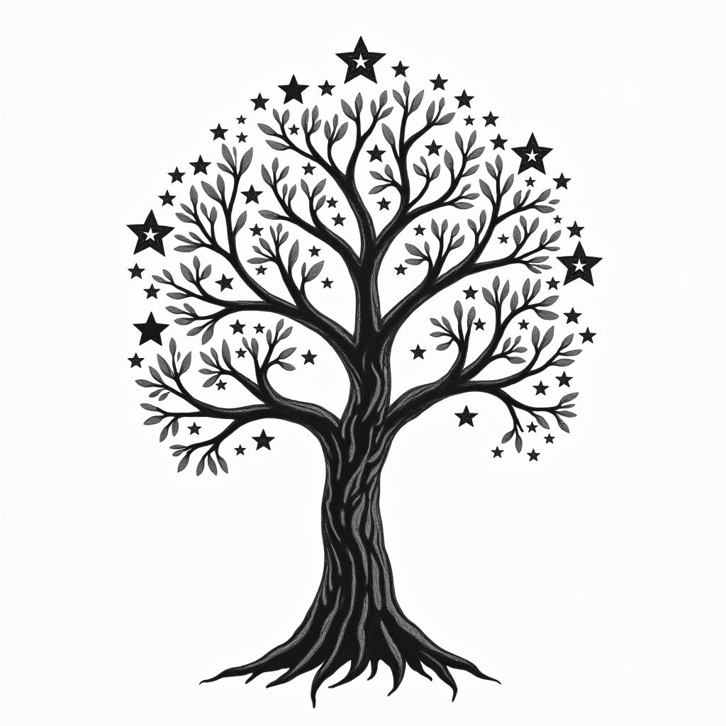 Family tree starsin bohemian style tattoo, 8k
