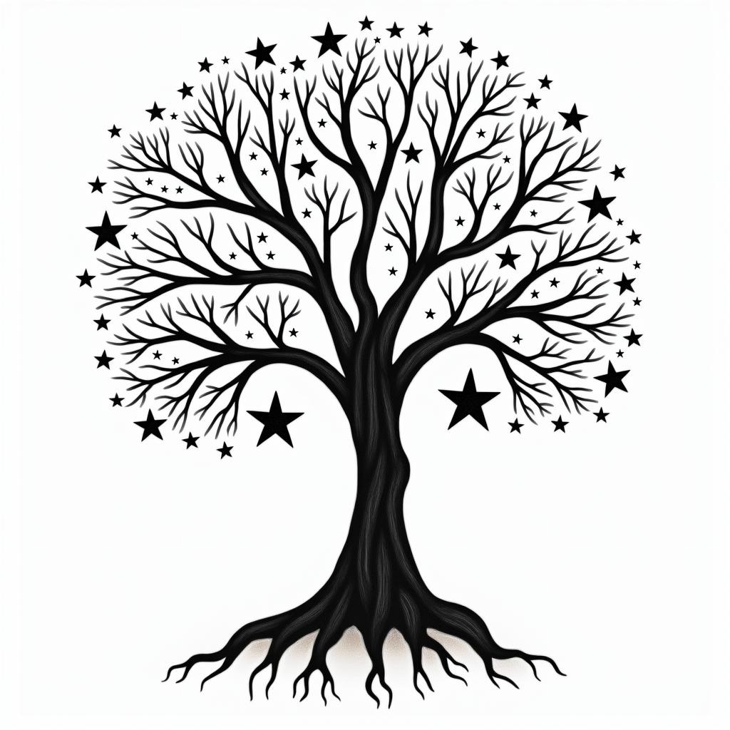 Family tree starsin bohemian style tattoo, 8k - Variation 4