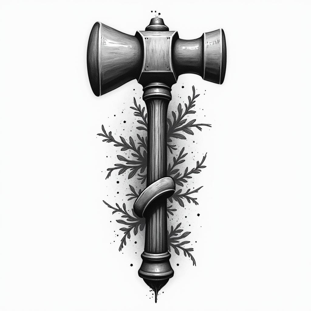Panel beater hammer and dollyhigly detailed tattoo - Variation 2