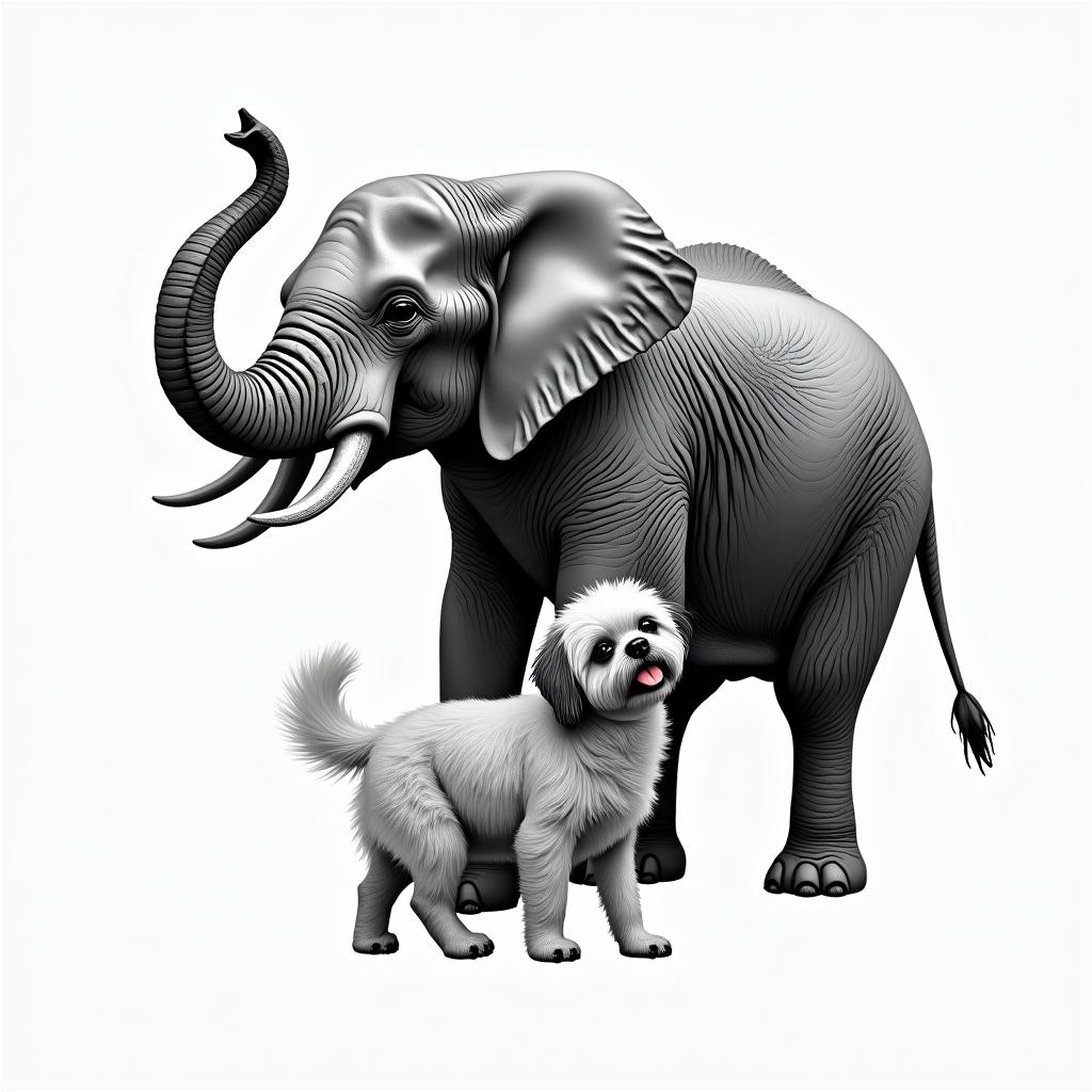 Elephant lifting up a shih tzu higly detailed tattoo - Variation 2