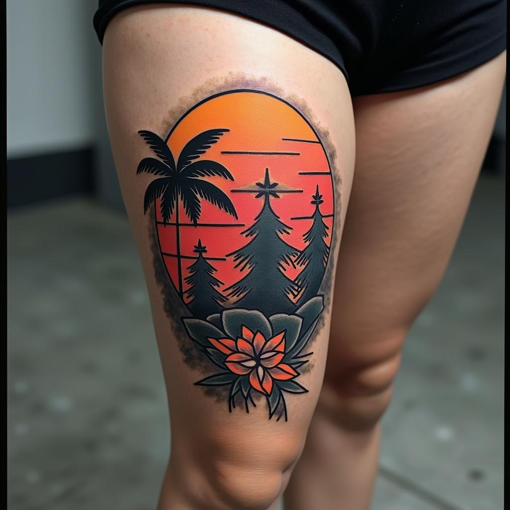 I want to get a tattoo on the inside of my calf.in pop art style tattoo, featuring bold and vibrant colors, exaggerated outlines, iconic imagery, inspired by comic books and speech bubbles, comic book characters, retro pop culture - Variation 2