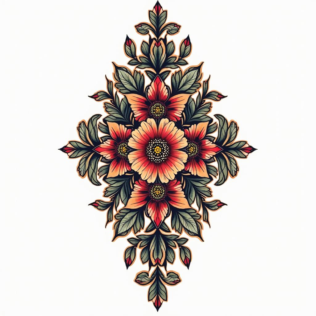 jasper, sagittarius, december 13 2004in ornamental tattoo style, featuring intricate symmetrical patterns and floral designs, showcasing highly detailed line work and geometric shapes, creating a sense of elegance and balance - Variation 1