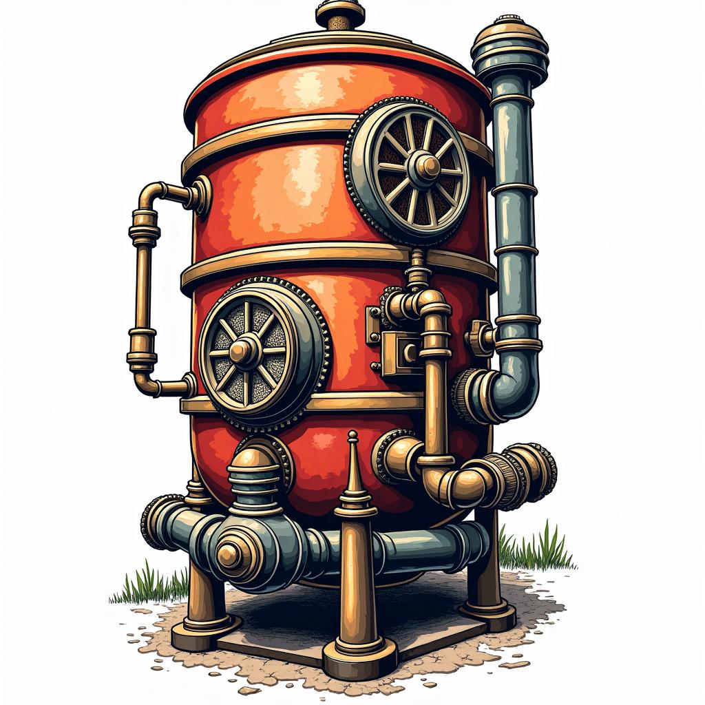 Giant steam boilerin pop art style tattoo, featuring bold and vibrant colors, exaggerated outlines, iconic imagery, inspired by comic books and speech bubbles, comic book characters, retro pop culture - Variation 3
