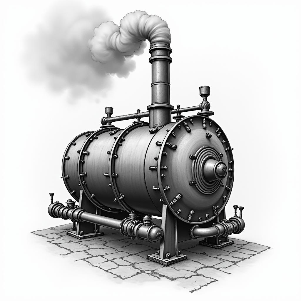Big steam boilerhigly detailed tattoo