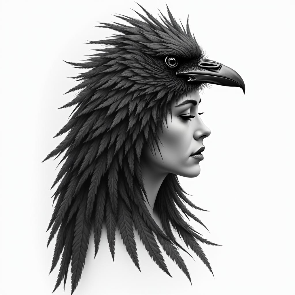 Vegvisir, crow, womanin realism tattoo style, featuring a highly detailed, lifelike, capturing every detail, photorealistic, ultra realistic, intricate shading, smooth and sharp,   - Variation 2