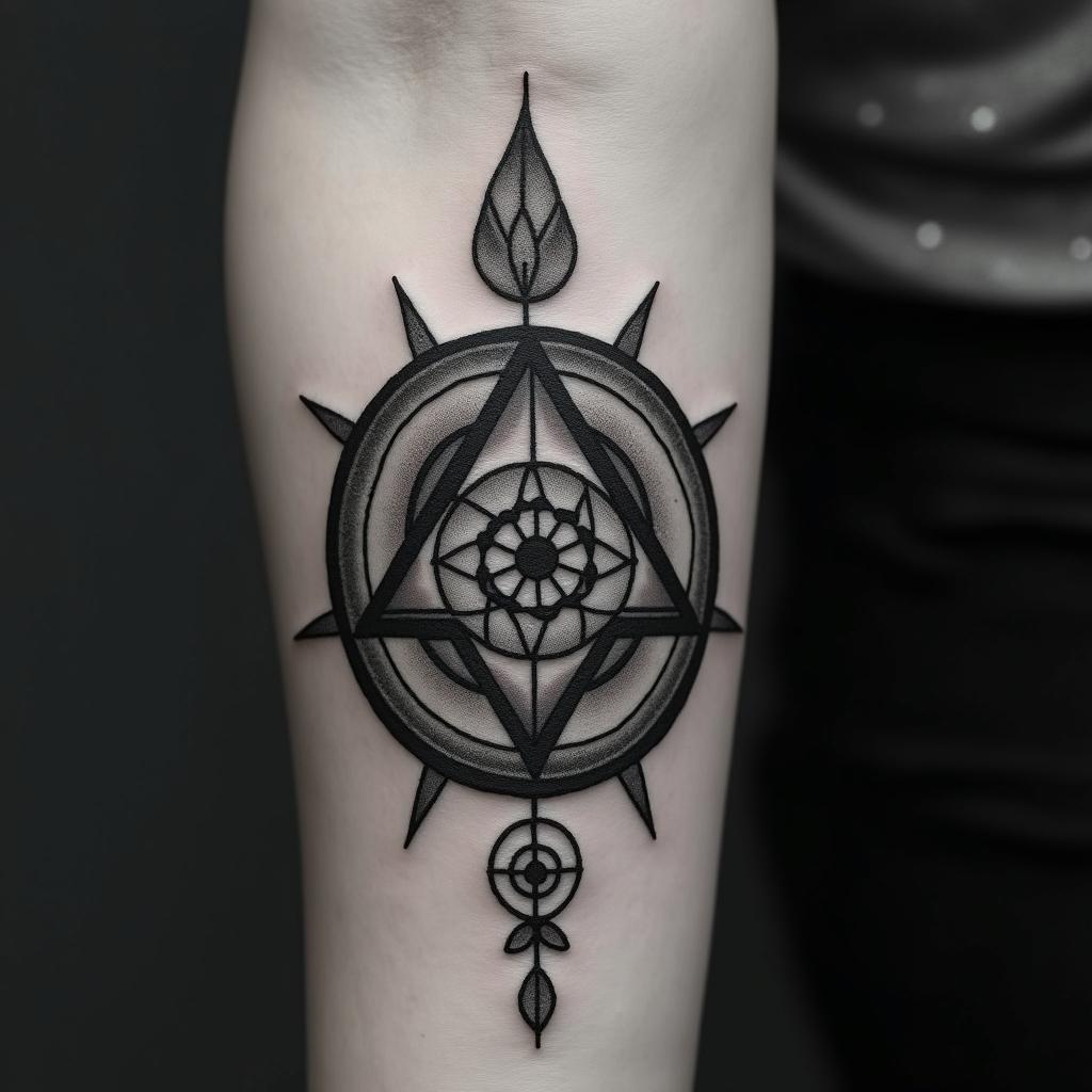 Fuck feelings heartbroken painin spiritual symbols tattoo style, featuring an intricate design incorporating elements, Hamsa hand, third eye, minimalist composition - Variation 3