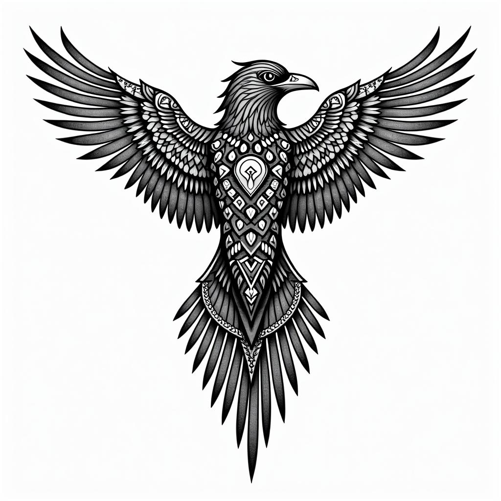 Viking woman crowin dotwork style tattoo, complex mandala patterns, interlocking geometric shapes with sharp symmetry, clean lines, sharp angles - Variation 2