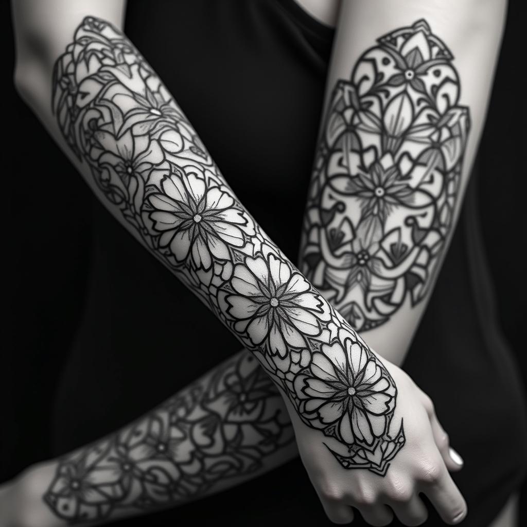 Fuck feelings heartbroken painin ornamental tattoo style, featuring intricate symmetrical patterns and floral designs, showcasing highly detailed line work and geometric shapes, creating a sense of elegance and balance - Variation 3