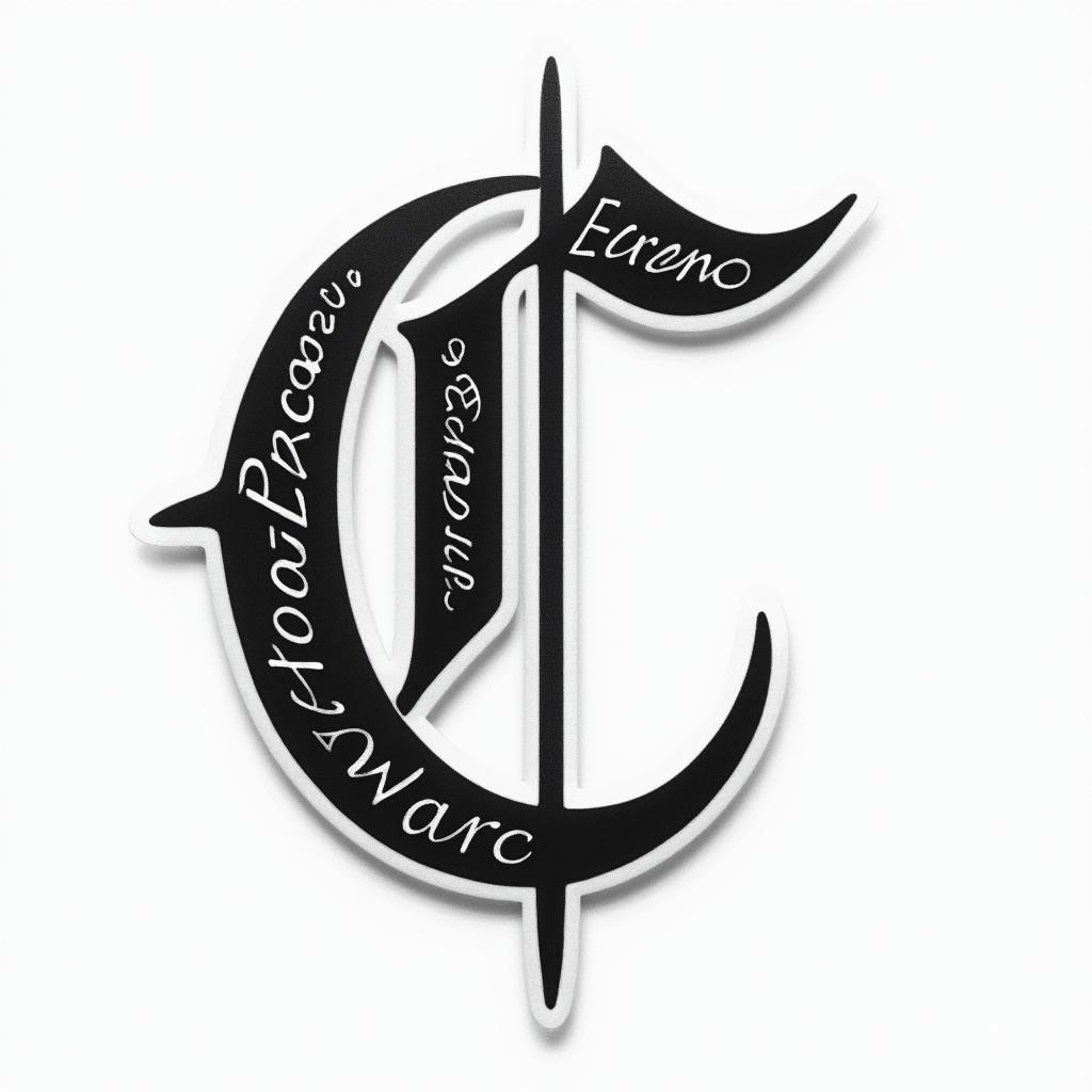 I want a capital C with the names Adrien, Andréa, and Leandro inside, in black and white.higly detailed tattoo