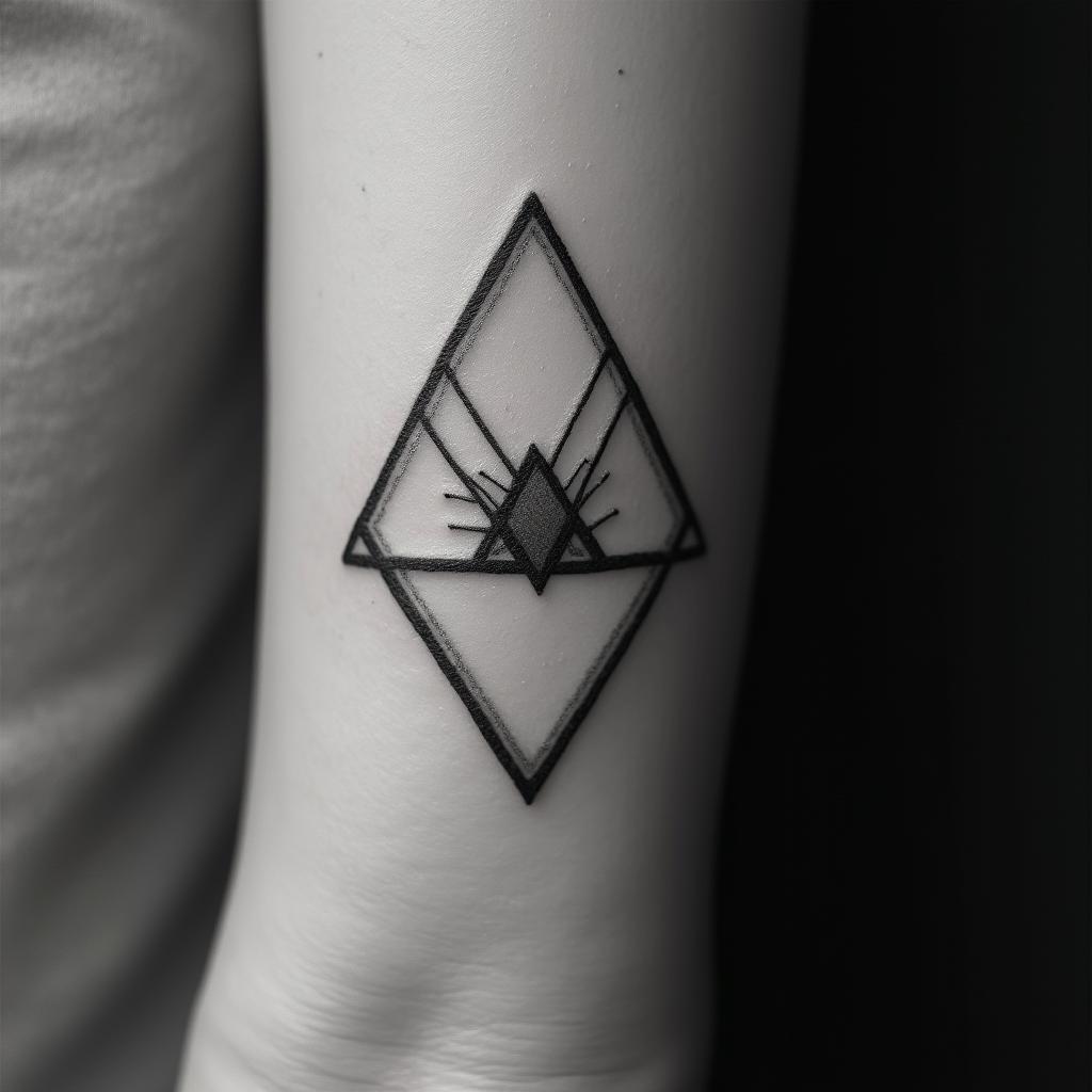 Fuck feelings heartbroken painin minimalist style tattoo, featuring simple shapes and fine lines, with minimal shading and details, tiny triangles, creating a sense of balance and harmony - Variation 2