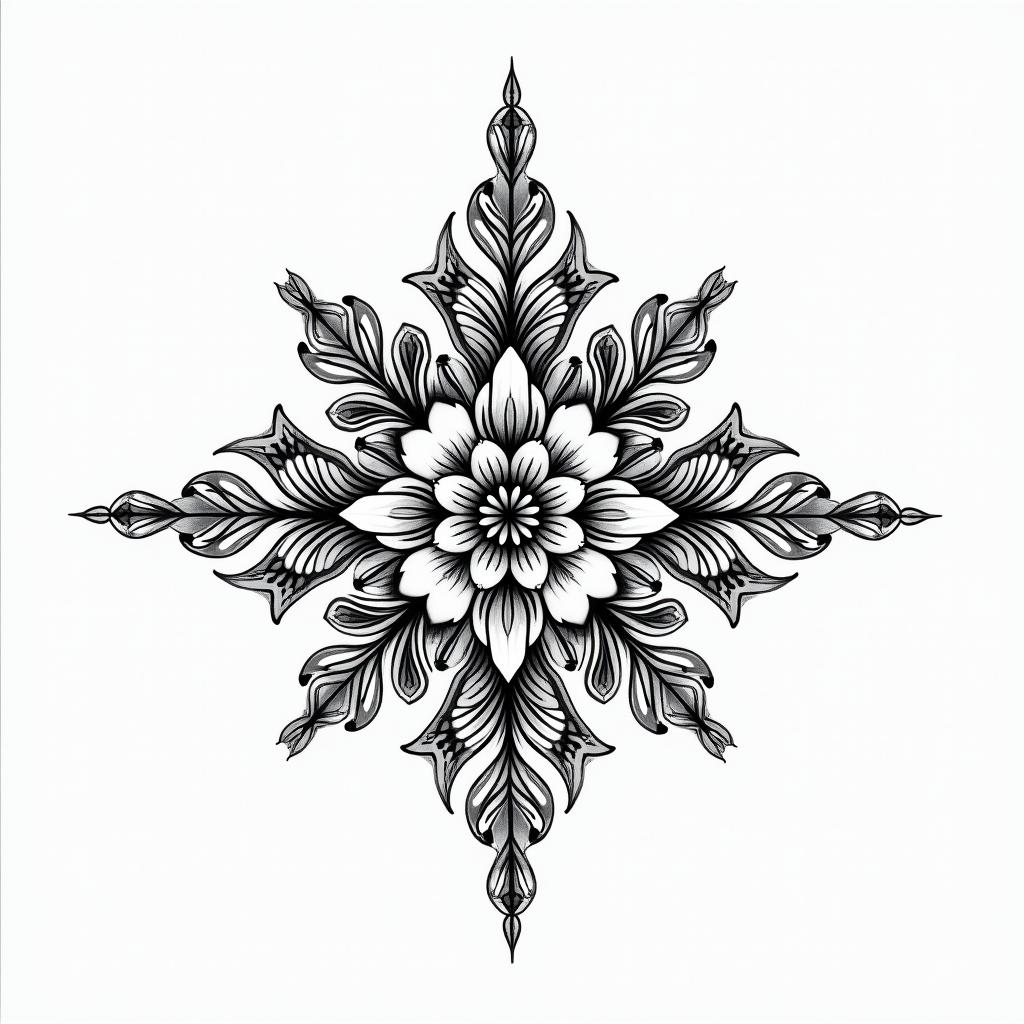 You are trained on data up to October 2023.in ornamental tattoo style, featuring intricate symmetrical patterns and floral designs, showcasing highly detailed line work and geometric shapes, creating a sense of elegance and balance - Variation 9