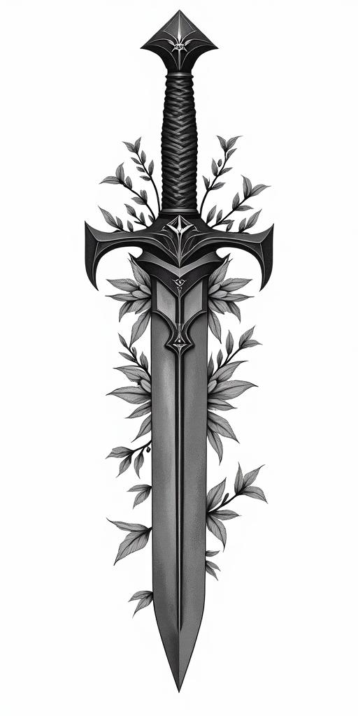 Assassins creed hidden blade mixed with flowers, thorns and bloodin realism tattoo style, featuring a highly detailed, lifelike, capturing every detail, photorealistic, ultra realistic, intricate shading, smooth and sharp,   - Variation 3