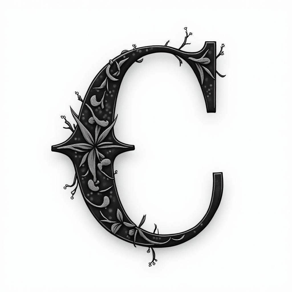 I want an uppercase C with the names Adrien, Andréa, and Leandro inside it, in black and white, feminine and simple.higly detailed tattoo - Variation 2