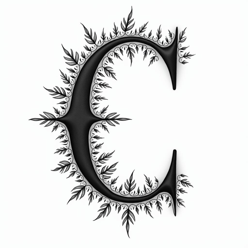 I want an uppercase C with the names Adrien, Andréa, and Leandro inside it, in black and white, feminine and simple.higly detailed tattoo - Variation 4
