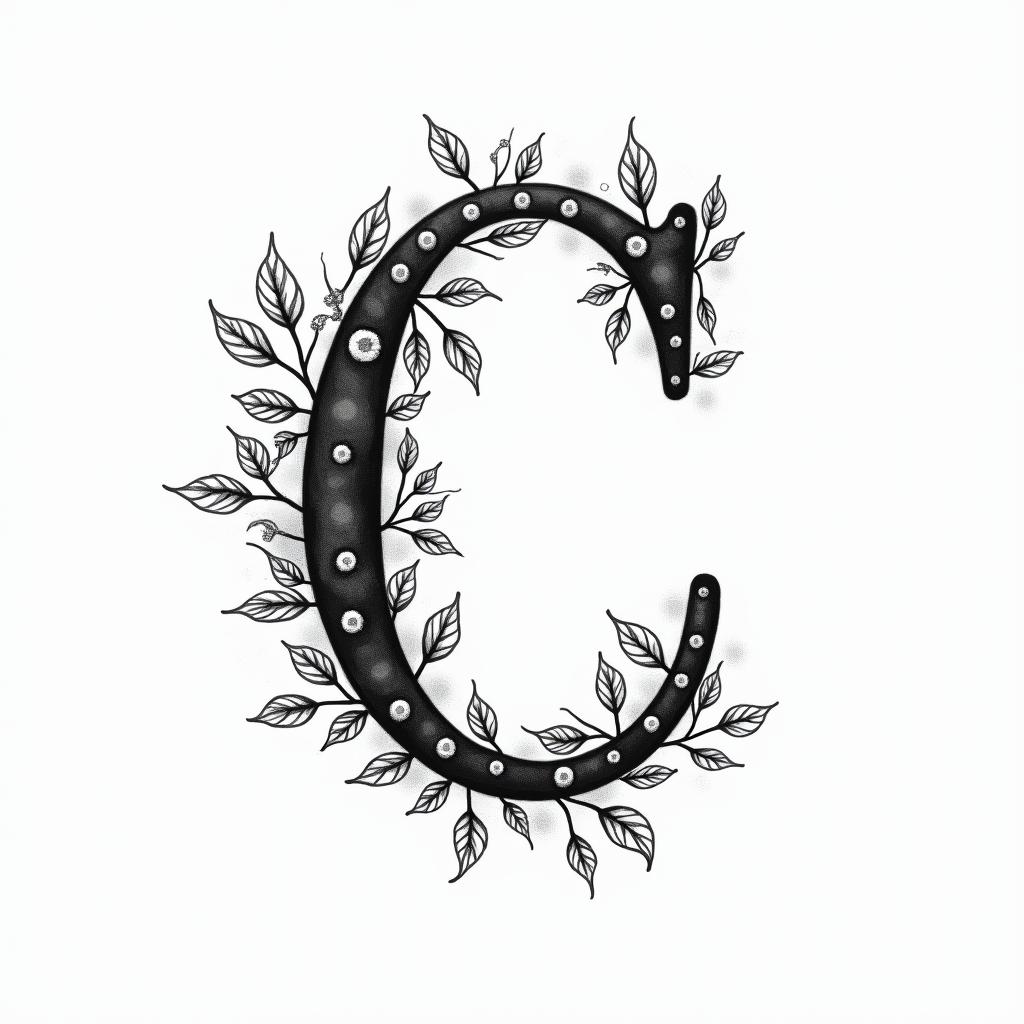 I want an uppercase C with the names Adrien, Andréa, and Leandro inside it, in black and white, feminine and simple.higly detailed tattoo - Variation 3