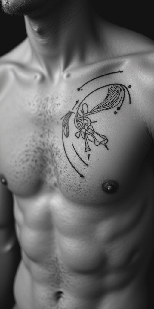 Capricorn, strong and independentin minimalist style tattoo, featuring simple shapes and fine lines, with minimal shading and details, tiny triangles, creating a sense of balance and harmony - Variation 3
