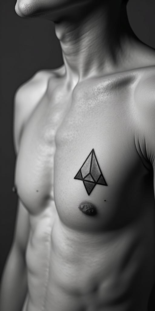 Capricorn, strong and independentin minimalist style tattoo, featuring simple shapes and fine lines, with minimal shading and details, tiny triangles, creating a sense of balance and harmony - Variation 2