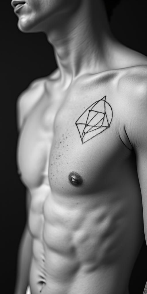 Capricorn, strong and independentin minimalist style tattoo, featuring simple shapes and fine lines, with minimal shading and details, tiny triangles, creating a sense of balance and harmony