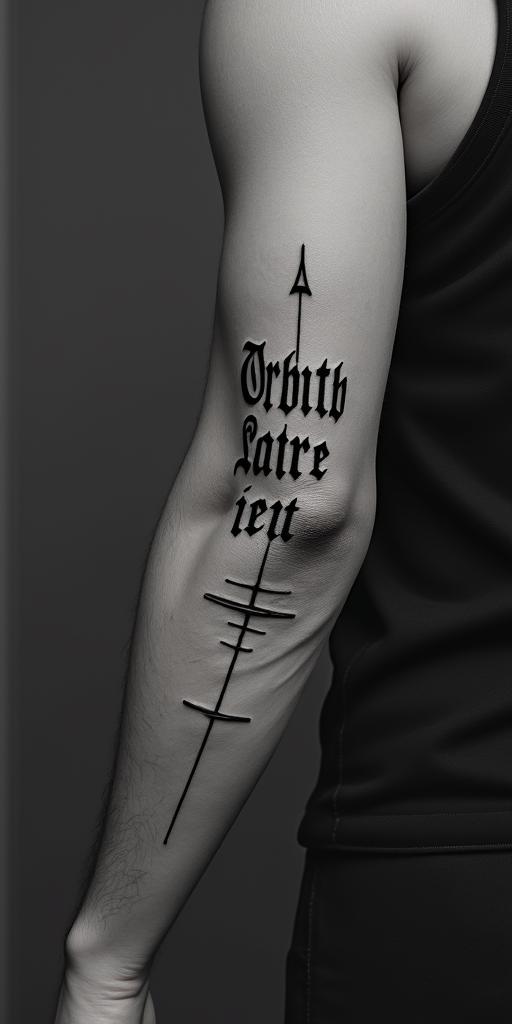 24/03/2025text-based tattoo, gothic font ultra-realistic, perfectly placed, high-quality font design, photo-realistic shading, 8k, high quality, finely detailed typography - Variation 1