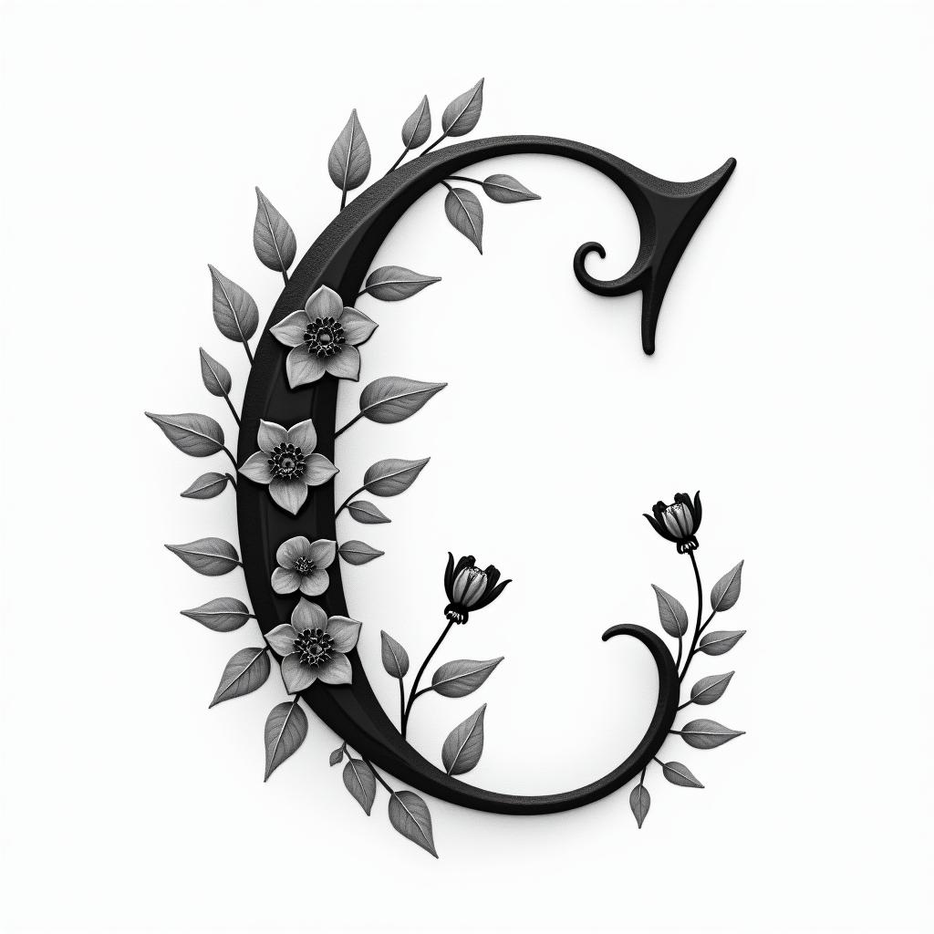 I want a capital C with the names Adrien, Andréa, and Leandro inside, in black and white, feminine and simple.in elegant cursive calligraphy style 2d tattoo, decorate with roses, featuring a smooth and flowing handwritten script with slightly thickened strokes for a luxurious and bold appearance,  heart symbol between names,  sleek and glossy black text with shadowing, minimalist matte white background, clean and sharp edges, illuminated with soft lighting, romantic, 8k, high-quality textures with refined typography - Variation 3