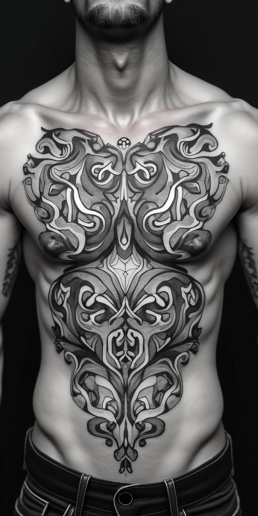 Capricorn, strong and independent in geometric style tattoo, blending hexagons, mandala-inspired patterns, symmetrical and fractal design, clean lines, sharp angles - Variation 4