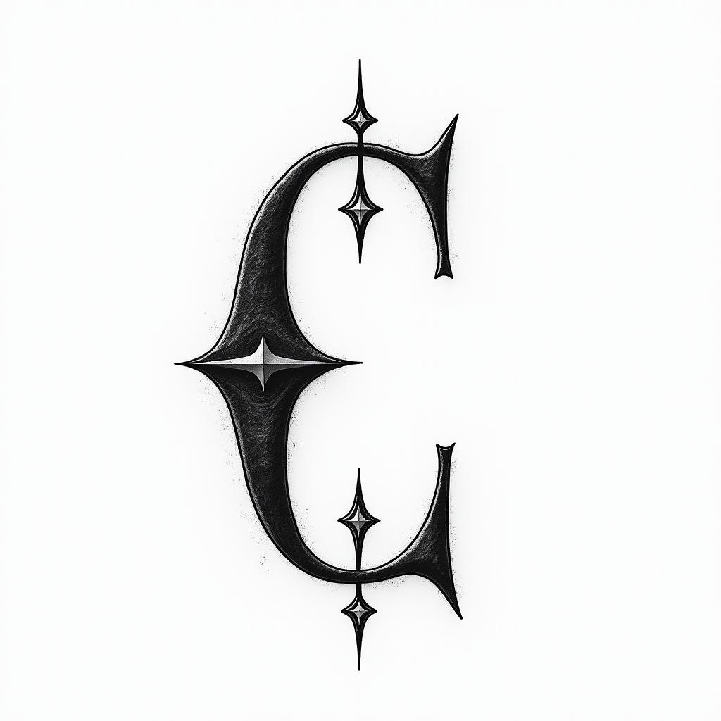 I want a simple capital C without too much detail with the names Adrien, Andréa, and Leandro inside, in black and white, feminine and simple.higly detailed tattoo - Variation 5