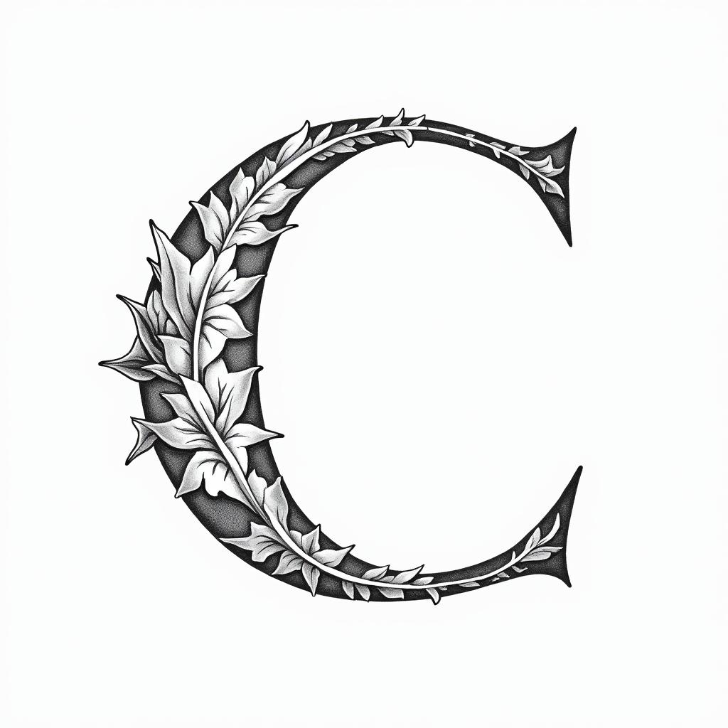 I want a simple capital C without too much detail with the names Adrien, Andréa, and Leandro inside, in black and white, feminine and simple.higly detailed tattoo - Variation 4
