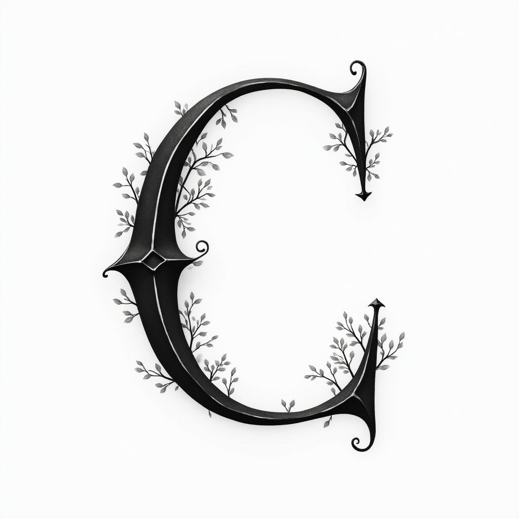 I want a simple capital C without too much detail with the names Adrien, Andréa, and Leandro inside, in black and white, feminine and simple.higly detailed tattoo - Variation 2