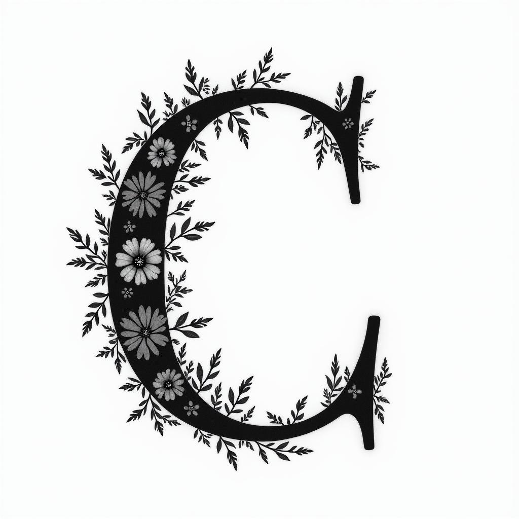 I want a simple capital C without too much detail with the names Adrien, Andréa, and Leandro inside, in black and white, feminine and simple.higly detailed tattoo - Variation 3