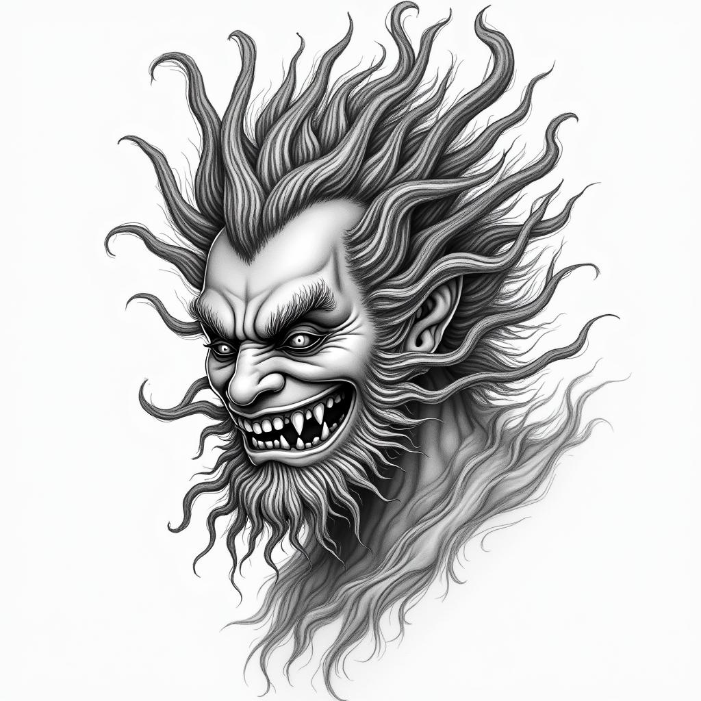 Addictionsin japanese style tattoo, detailed tattoo, traditional japanese culture tattoo, mythology, 8k - Variation 2