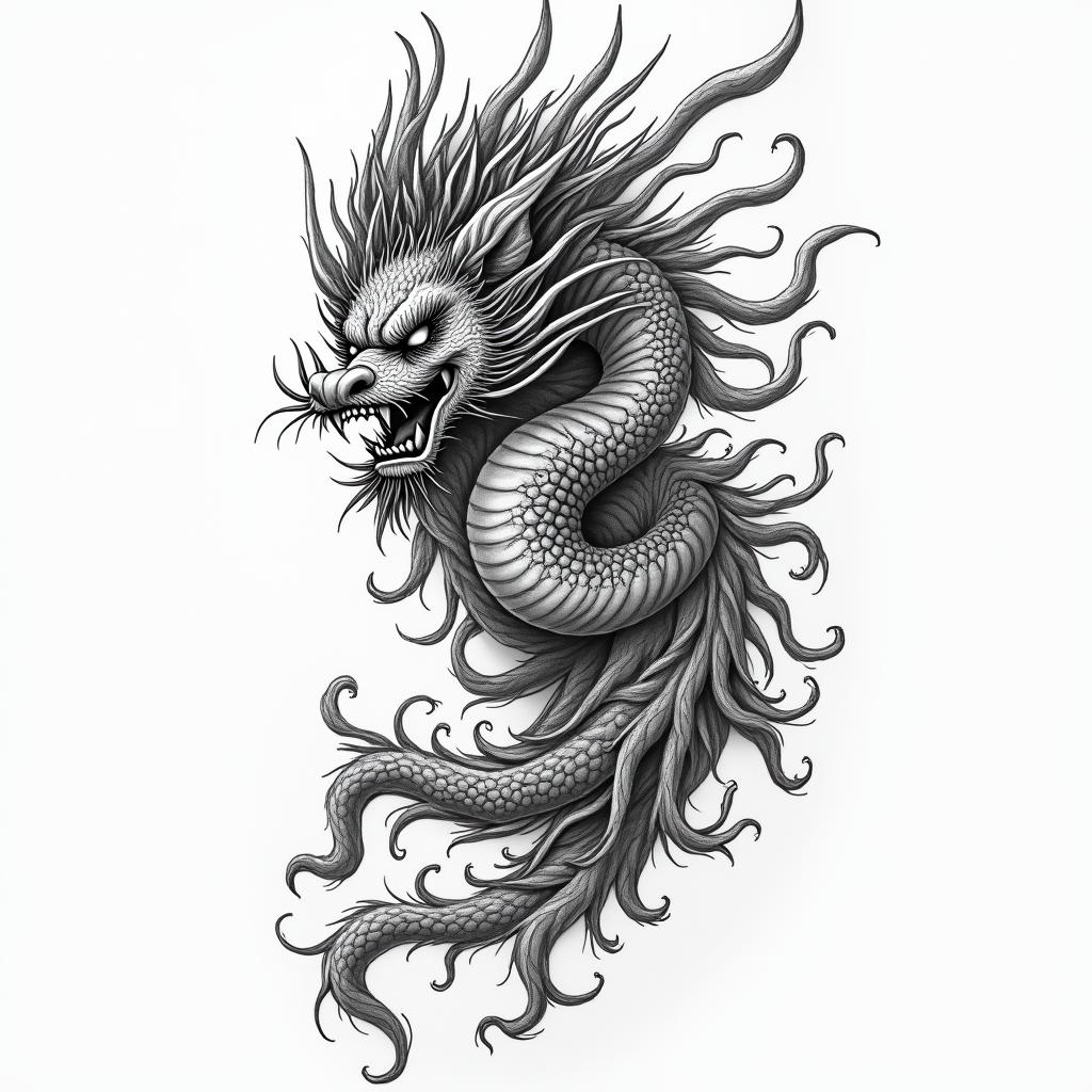 Addictionsin japanese style tattoo, detailed tattoo, traditional japanese culture tattoo, mythology, 8k - Variation 1