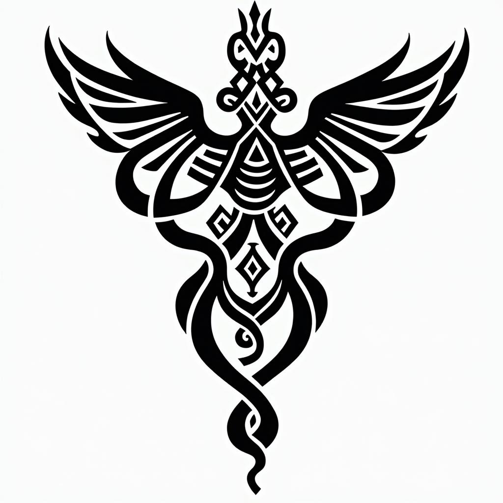 Scorpipn Hobby Angel new great lovein tribal tattoo style, featuring bold and black geometric shapes, curved lines, intertwine and flow seamlessly, creating a powerful and symbolic design, polynesian and maori styles - Variation 3
