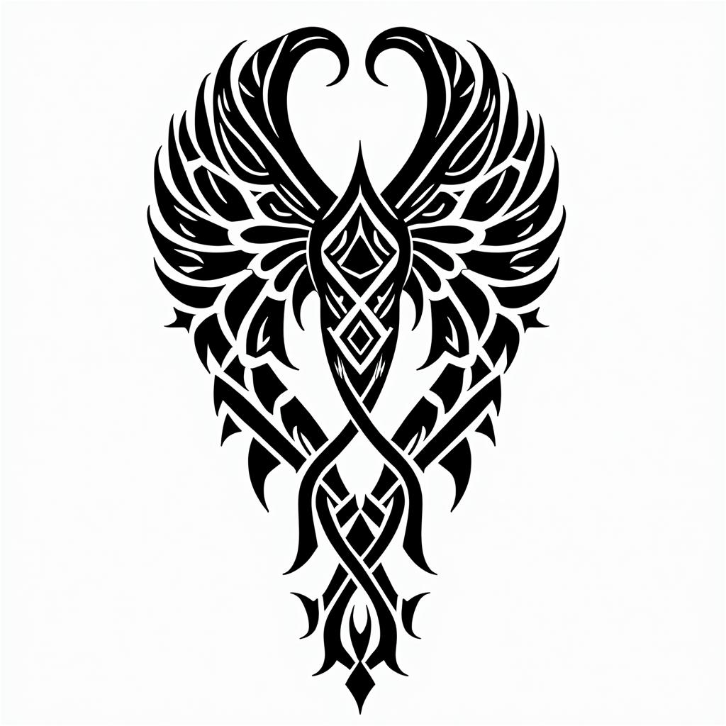 Scorpipn Hobby Angel new great lovein tribal tattoo style, featuring bold and black geometric shapes, curved lines, intertwine and flow seamlessly, creating a powerful and symbolic design, polynesian and maori styles - Variation 1