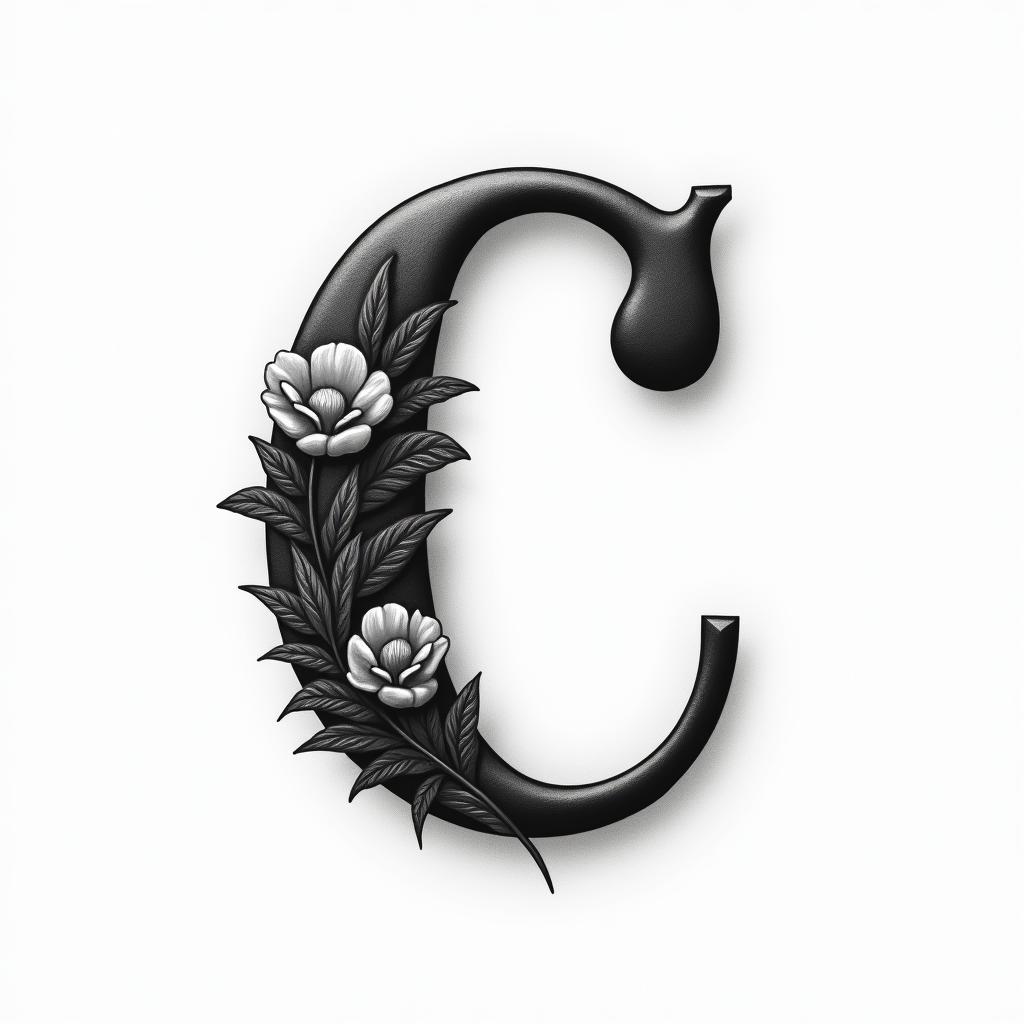 I want a simple uppercase C without too much detail with the names Adrien, Andréa, and Leandro inside, in black and white, feminine and simple.higly detailed tattoo - Variation 6