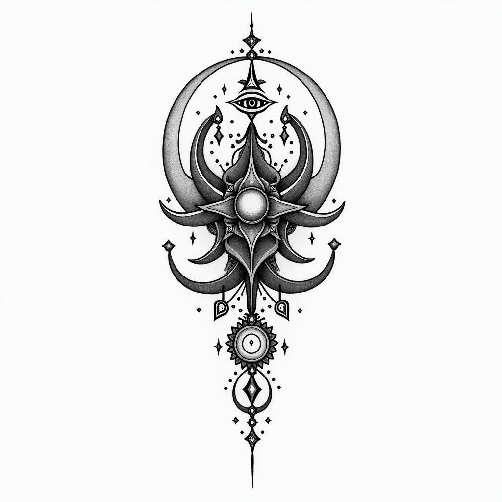 Divinely guidedin spiritual symbols tattoo style, featuring an intricate design incorporating elements, Hamsa hand, third eye, minimalist composition - Variation 2
