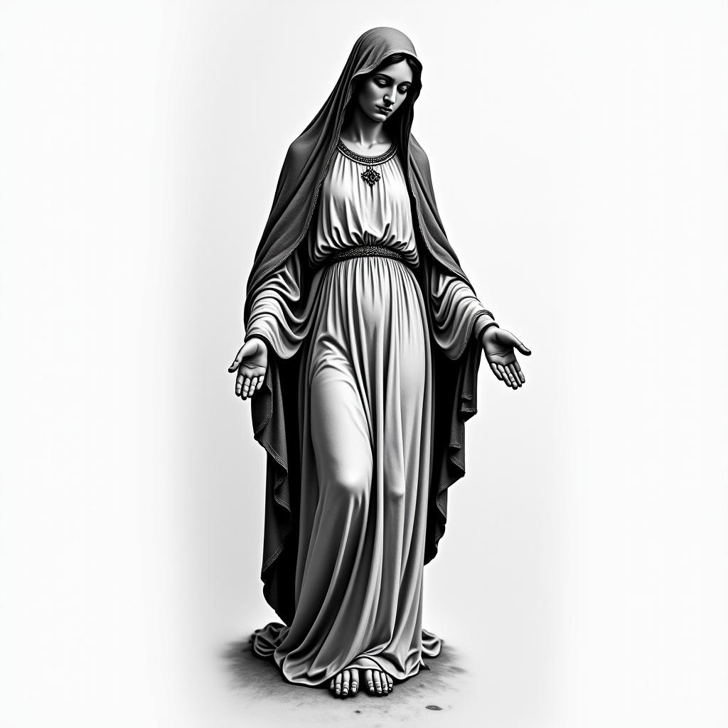 Virgin Maryhigly detailed tattoo