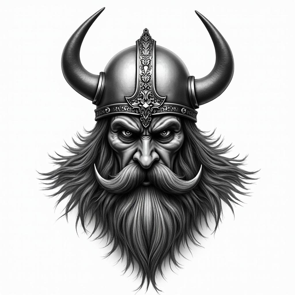 Fierce Viking with intricate helmet designhigly detailed tattoo - Variation 23