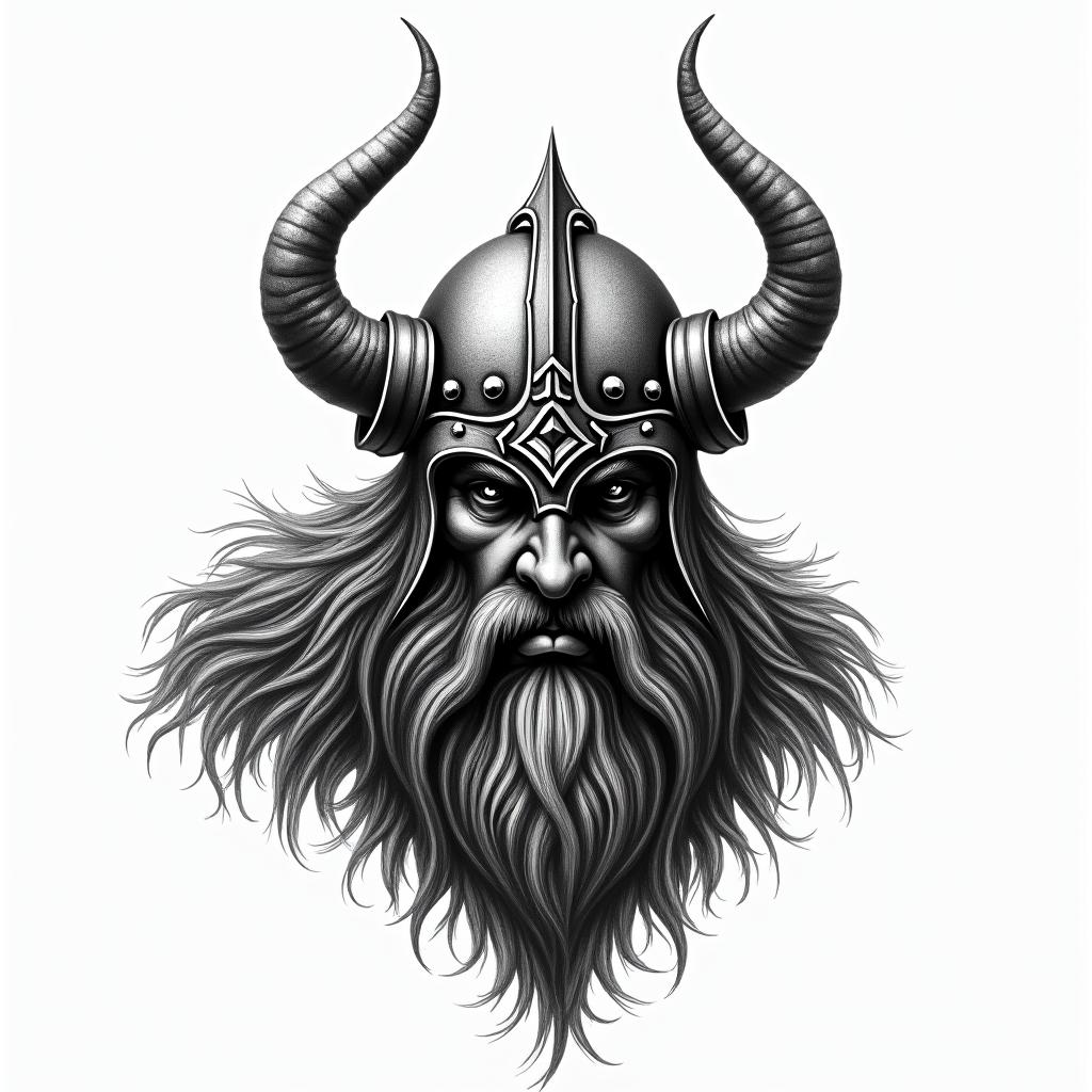 Fierce Viking with intricate helmet designhigly detailed tattoo - Variation 24
