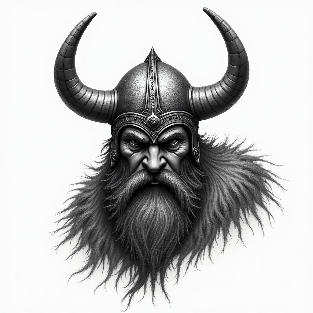 Fierce Viking with intricate helmet designhigly detailed tattoo - Variation 21