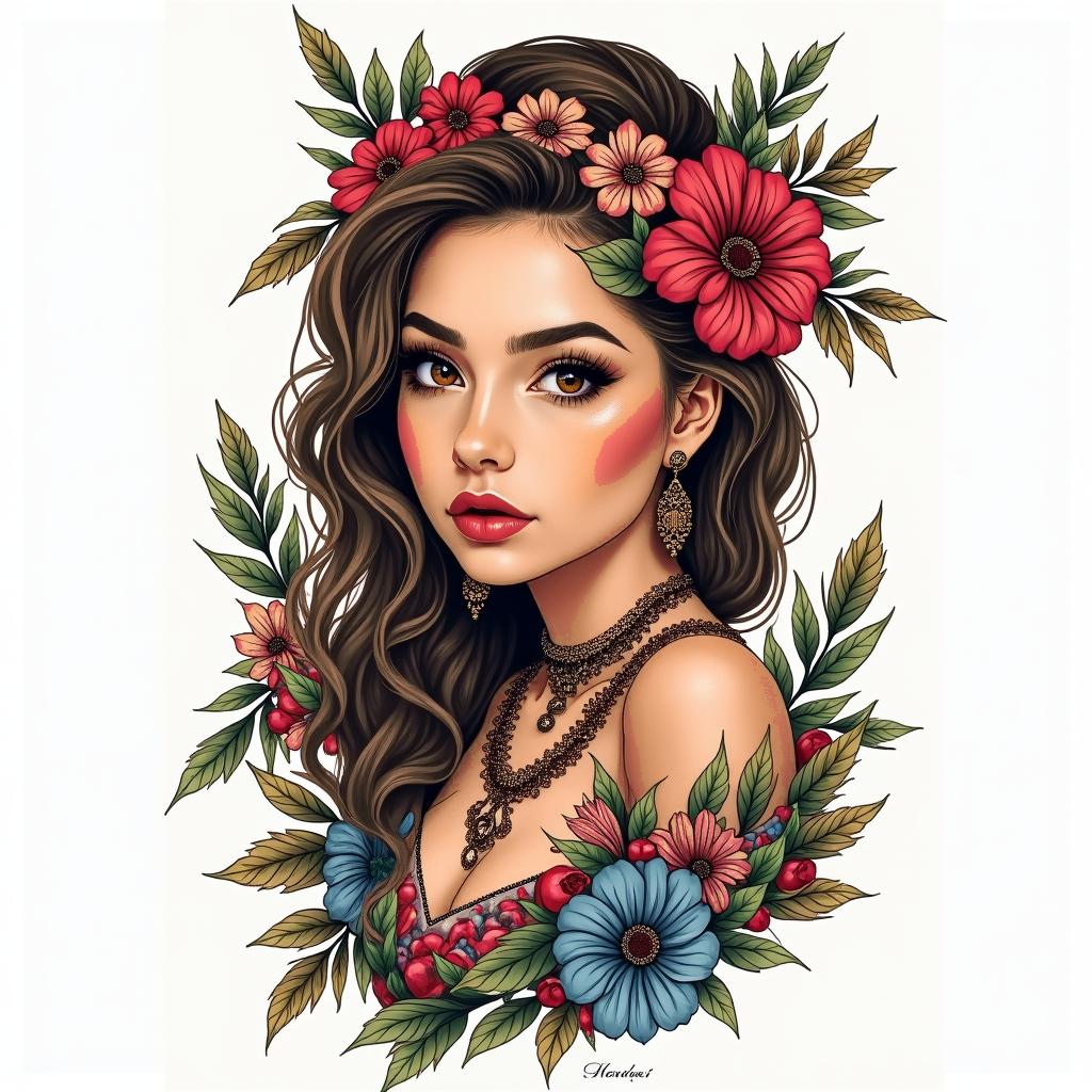 Nichole Farrell, 18/08/1988, Leoin bohemian style tattoo, 8k - Variation 4