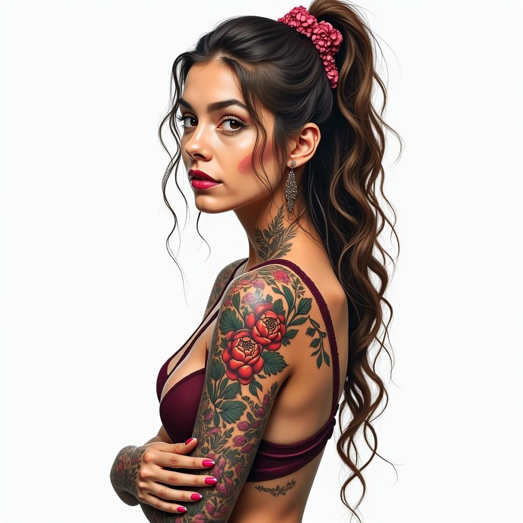 Nichole Farrell, 18/08/1988, Leoin bohemian style tattoo, 8k - Variation 3