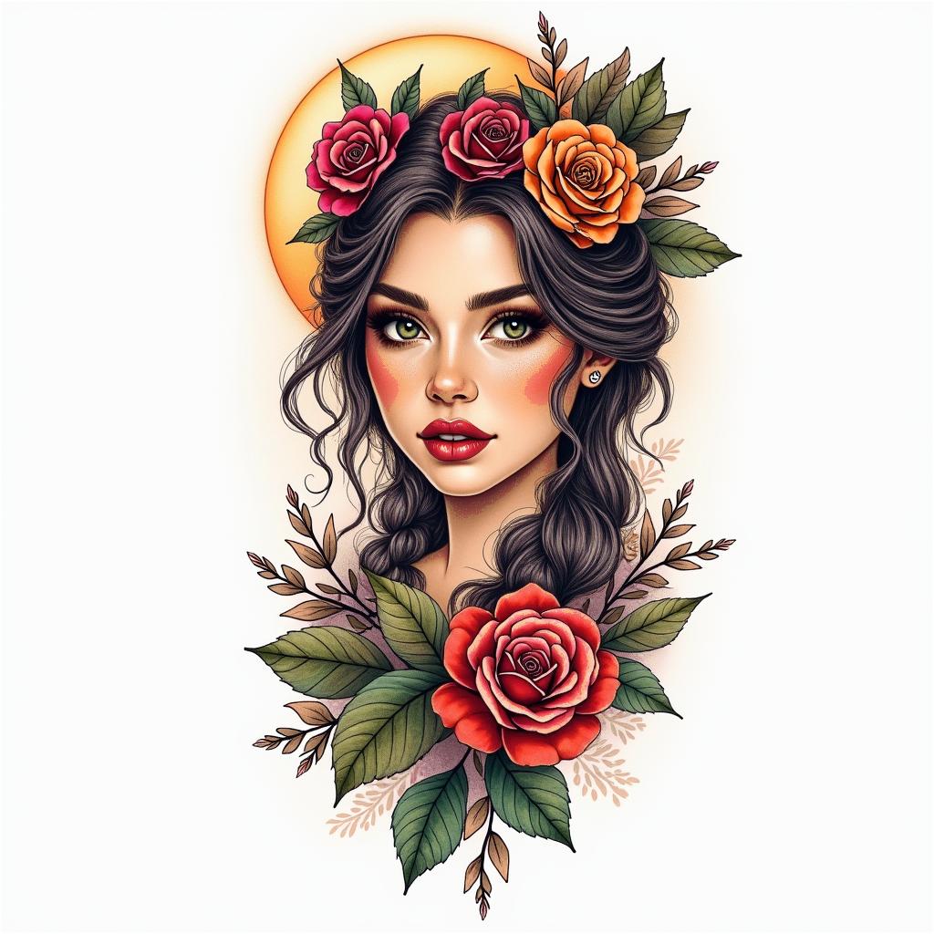 Nichole Farrell, 18/08/1988, Leoin bohemian style tattoo, 8k - Variation 2