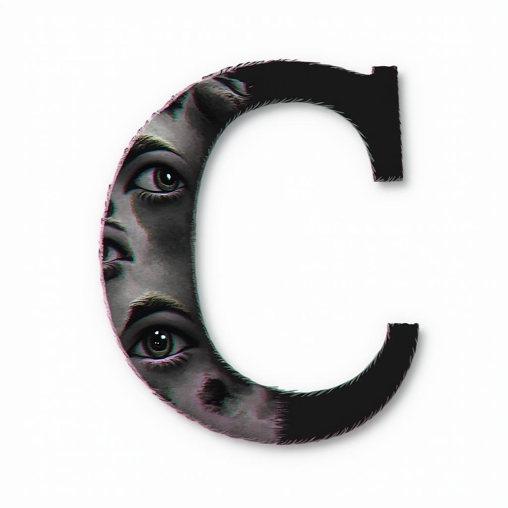 I want a simple uppercase C without too much detail with the names Adrien, Andréa, and Leandro inside, in black and white, feminine and simple.in distorted and fragmented tattoo design, featuring a classical statue bust, in a glitch art style with vibrant, overlapping colors of cyan, magenta, and yellow, creating a digital distortion effect - Variation 2