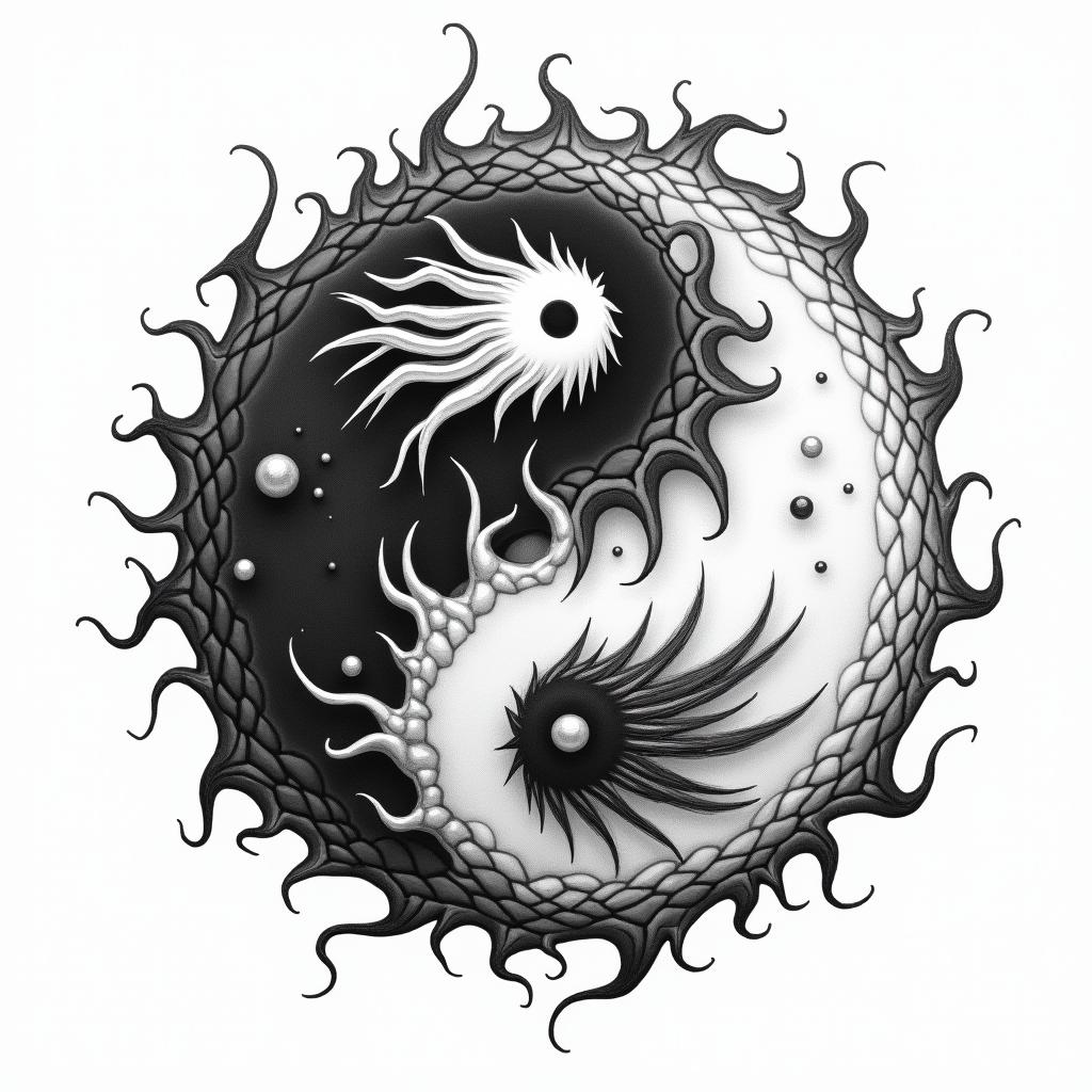 Yin fights against yang.in japanese style tattoo, detailed tattoo, traditional japanese culture tattoo, mythology, 8k - Variation 4