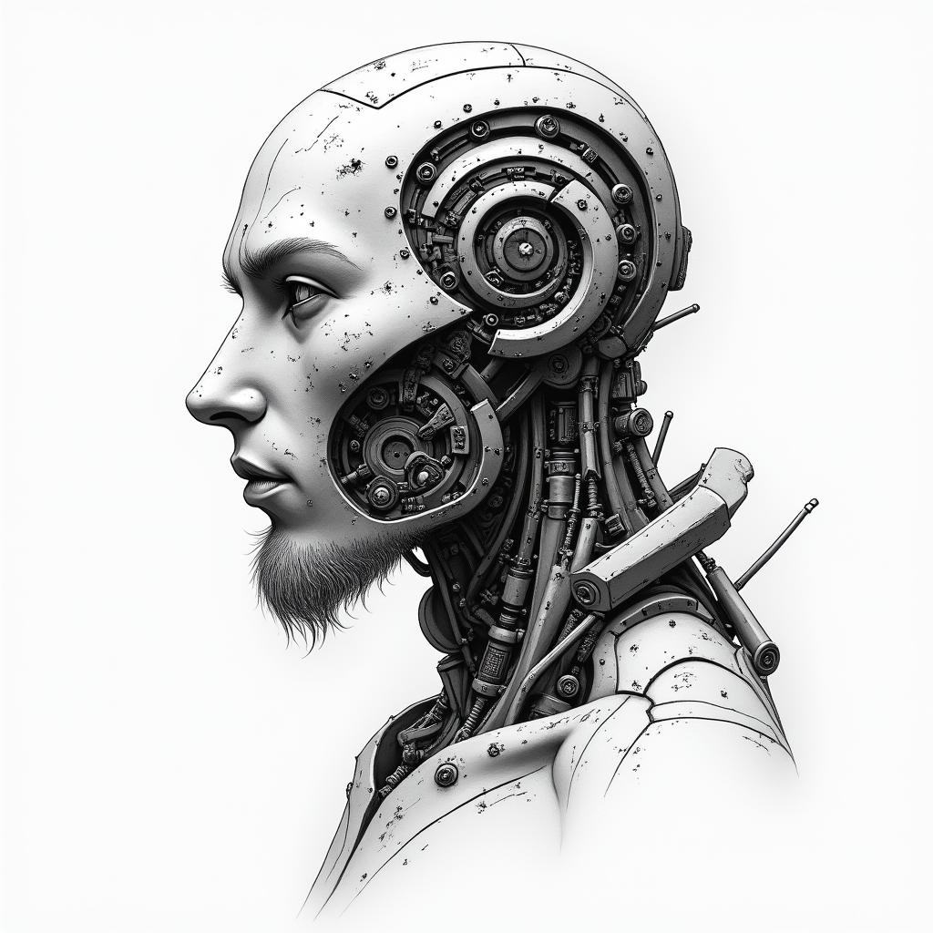 jules, lion, besançontattoo in biomechanic style, the tattoo covered by robotic elements of futuristic cyberpunk design, robotic features detail, showcasing intricate mechanical components